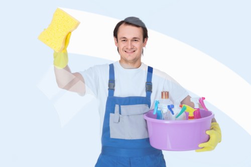 Waste bag and cleaning supplies prepared for disposal compliance
