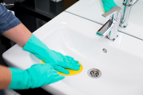Professional cleaning equipment arranged for a property service